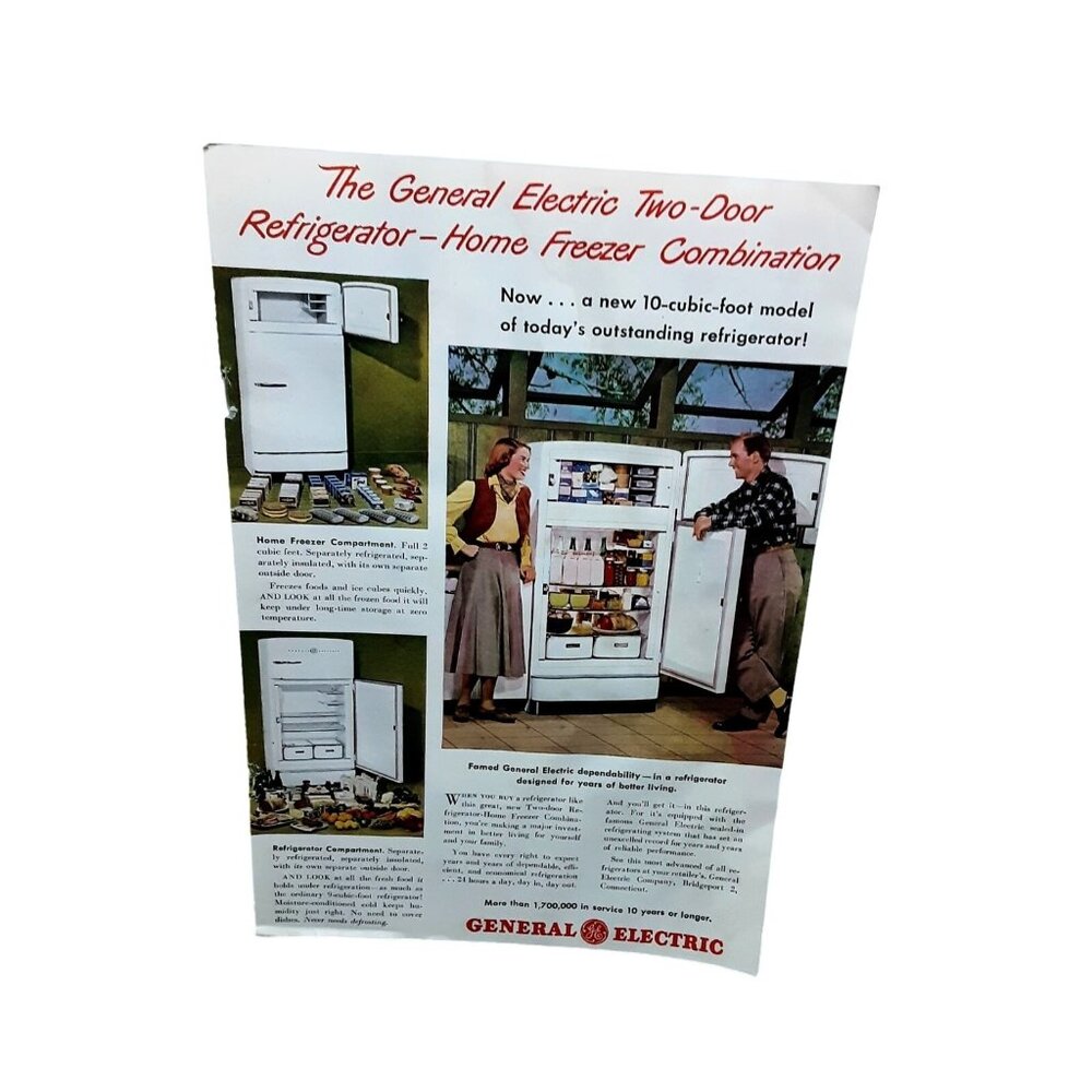1948 General Electric Refrigerator Home Freezer Original Print Ad 40s